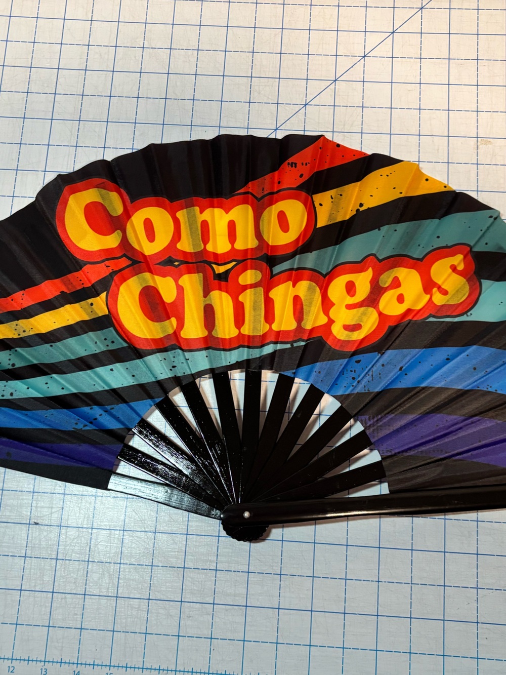 Decorative Hand Fan - Black with Multicolor Stripes